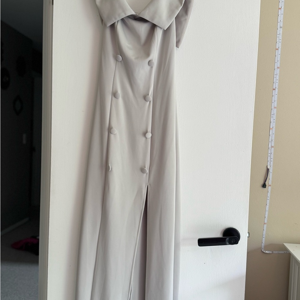 Elegant Gray Double-Breasted Women's Dress